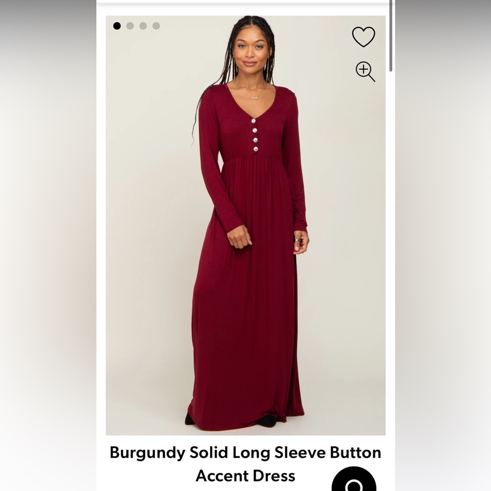Burgundy Solid Long Sleeve Maxi Dress